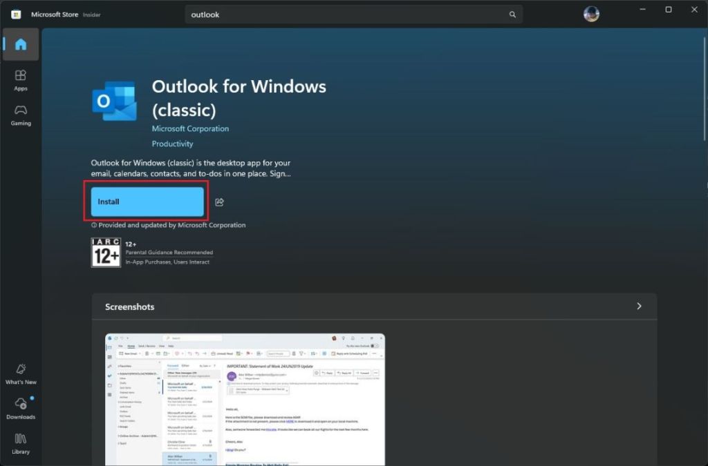 Windows 11にクラシックな見通しをインストールします