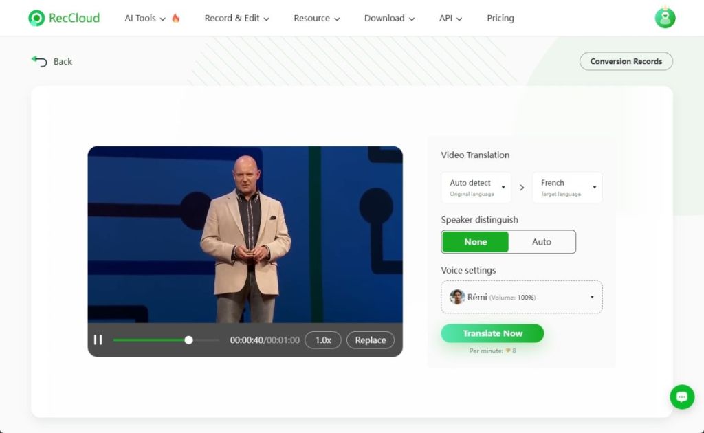 RecCloud AIビデオ翻訳：70以上の言語でビデオコンテンツを翻訳