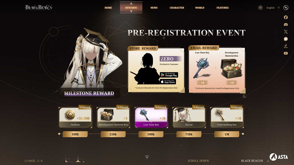 Pre-registration rewards for Black Beacon