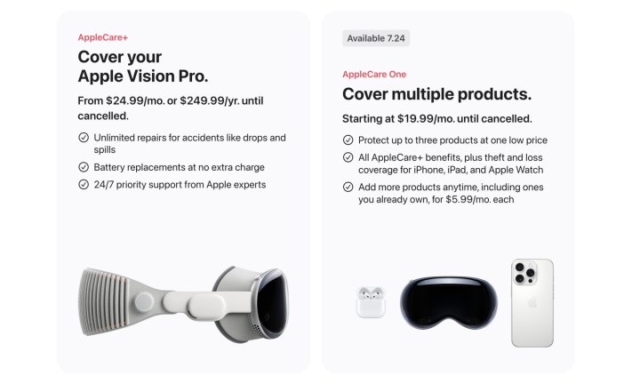AppleCare Oneサービスの価格差。