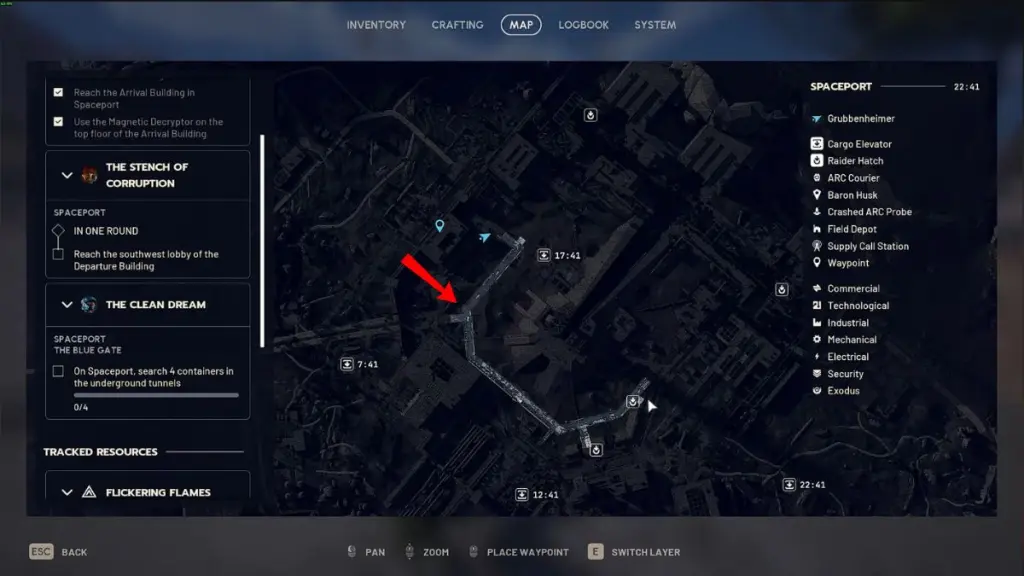 Map of the Spaceport Underground Tunnel in Arc Raiders