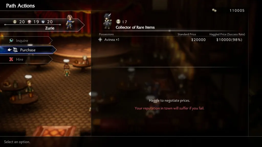 Collector of Rare Items NPC selling Avinea in Octopath Traveler 0