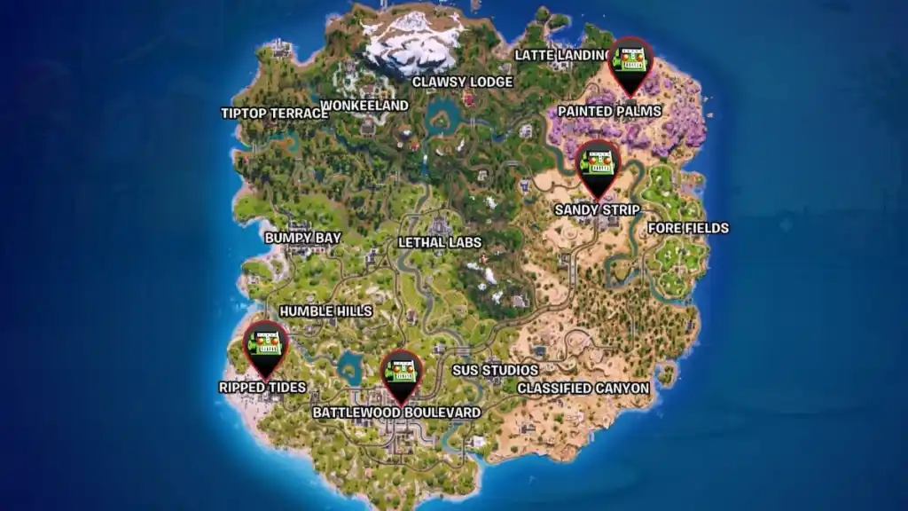 フォートナイトでマークされたゴミ箱の地図の場所