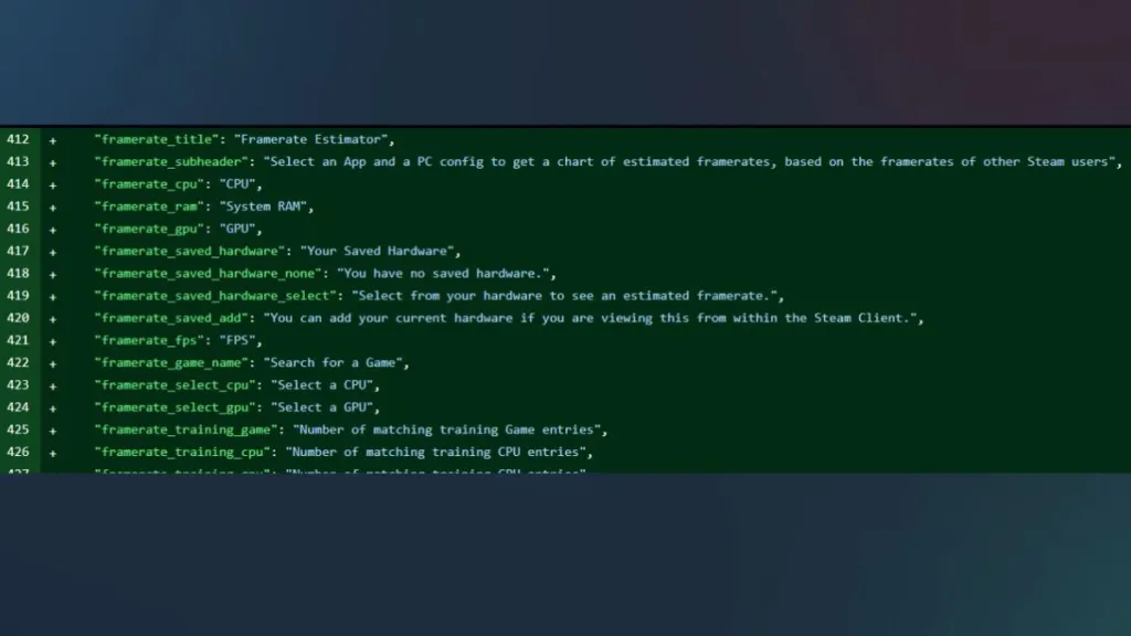 Steam client code mentioning the rumored FPS Estimate feature
