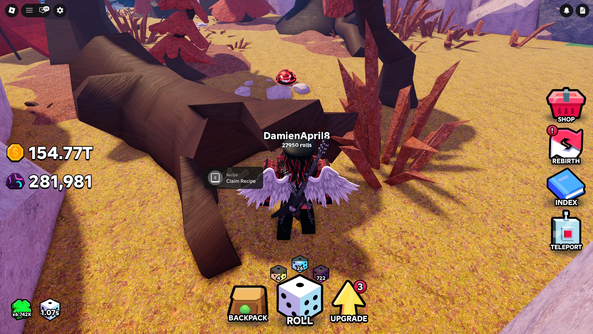 Location of the crafting recipe in the Redwood Forest zone of Slime RNG Roblox experience.