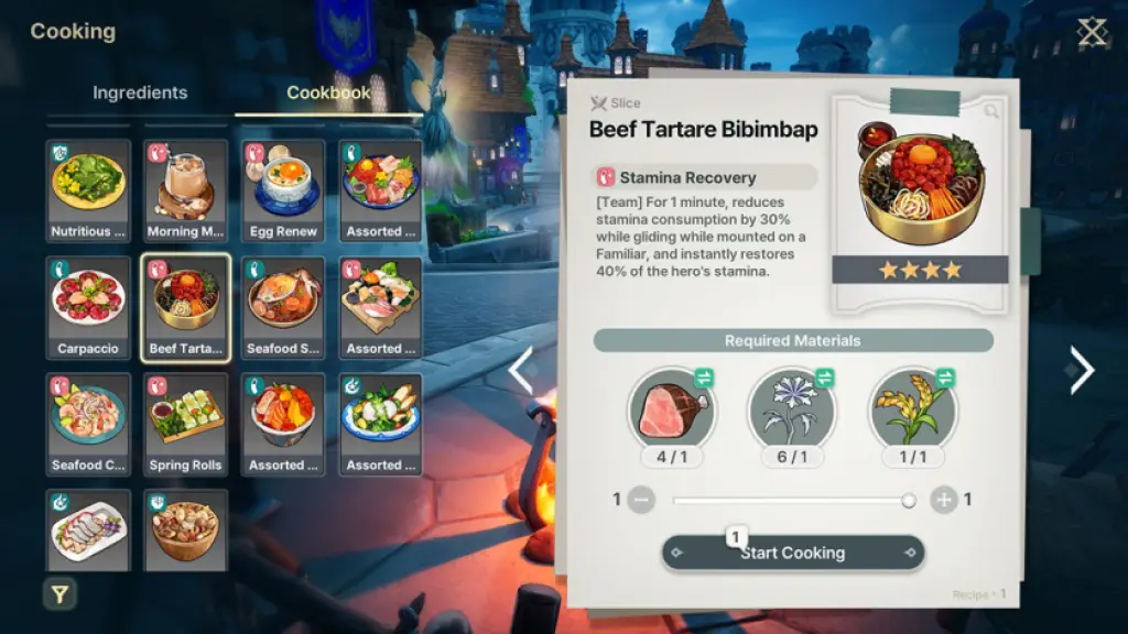 All slice recipes in DragonSword: Awakening.