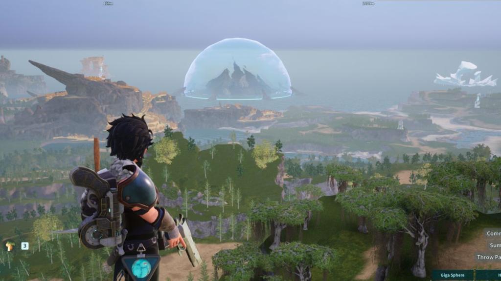 A player overlooking a landscape in Palworld.
