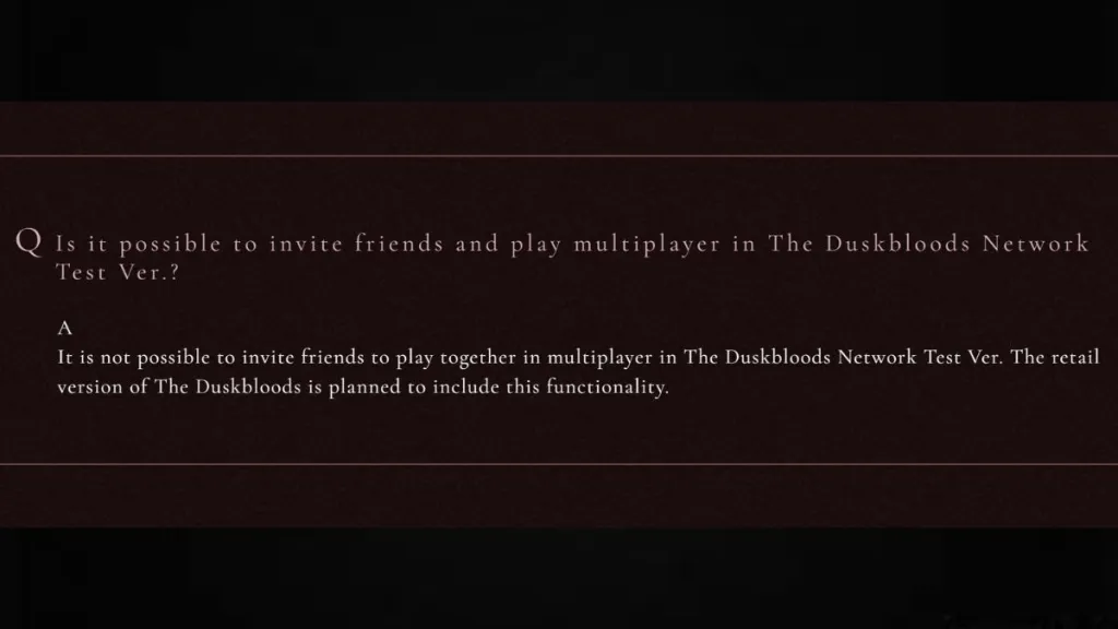 The Duskbloods coop mode functionality mentioned in FAQ