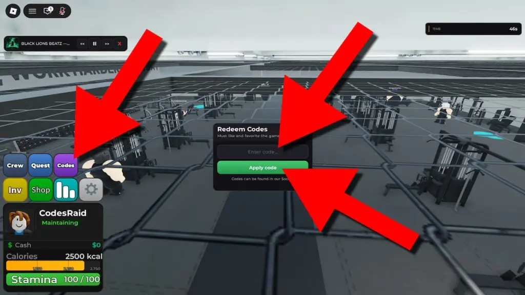 How to redeem Ultimate Gym Game Roblox codes
